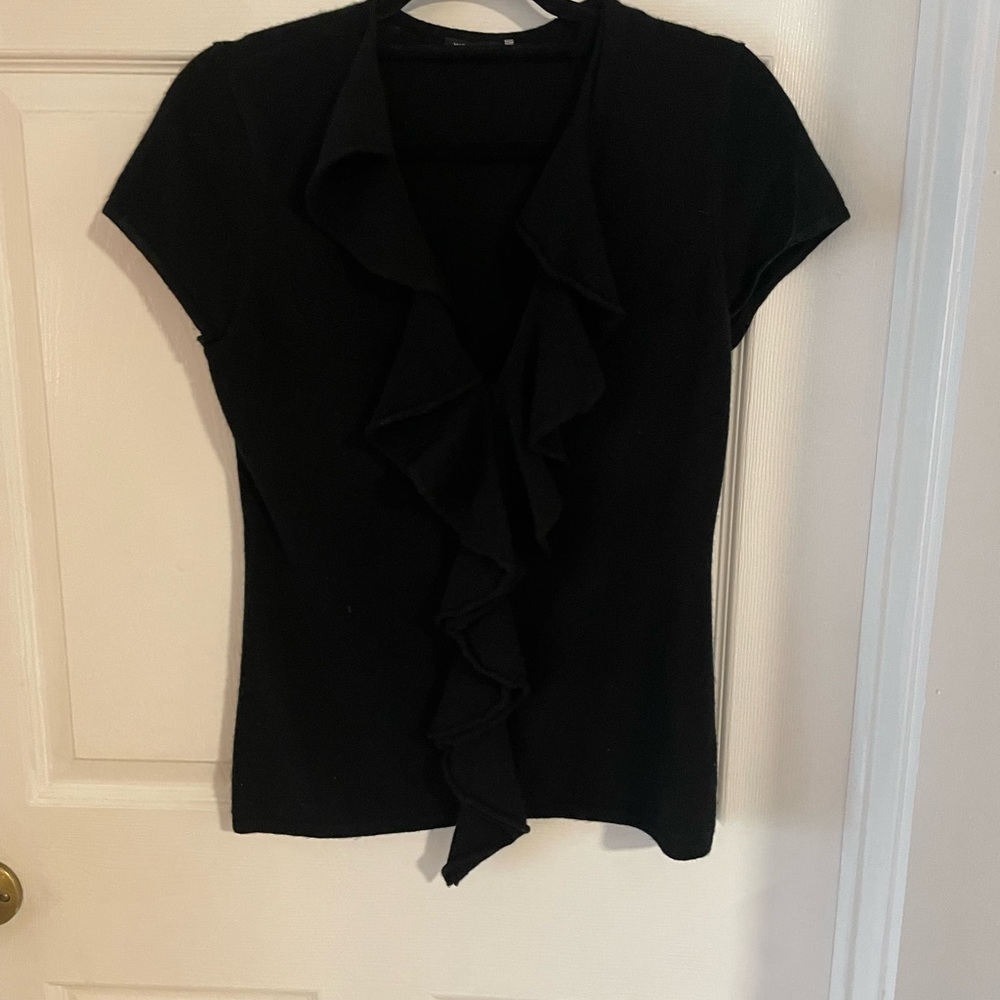 Cashmere black shirt with ruffle detail